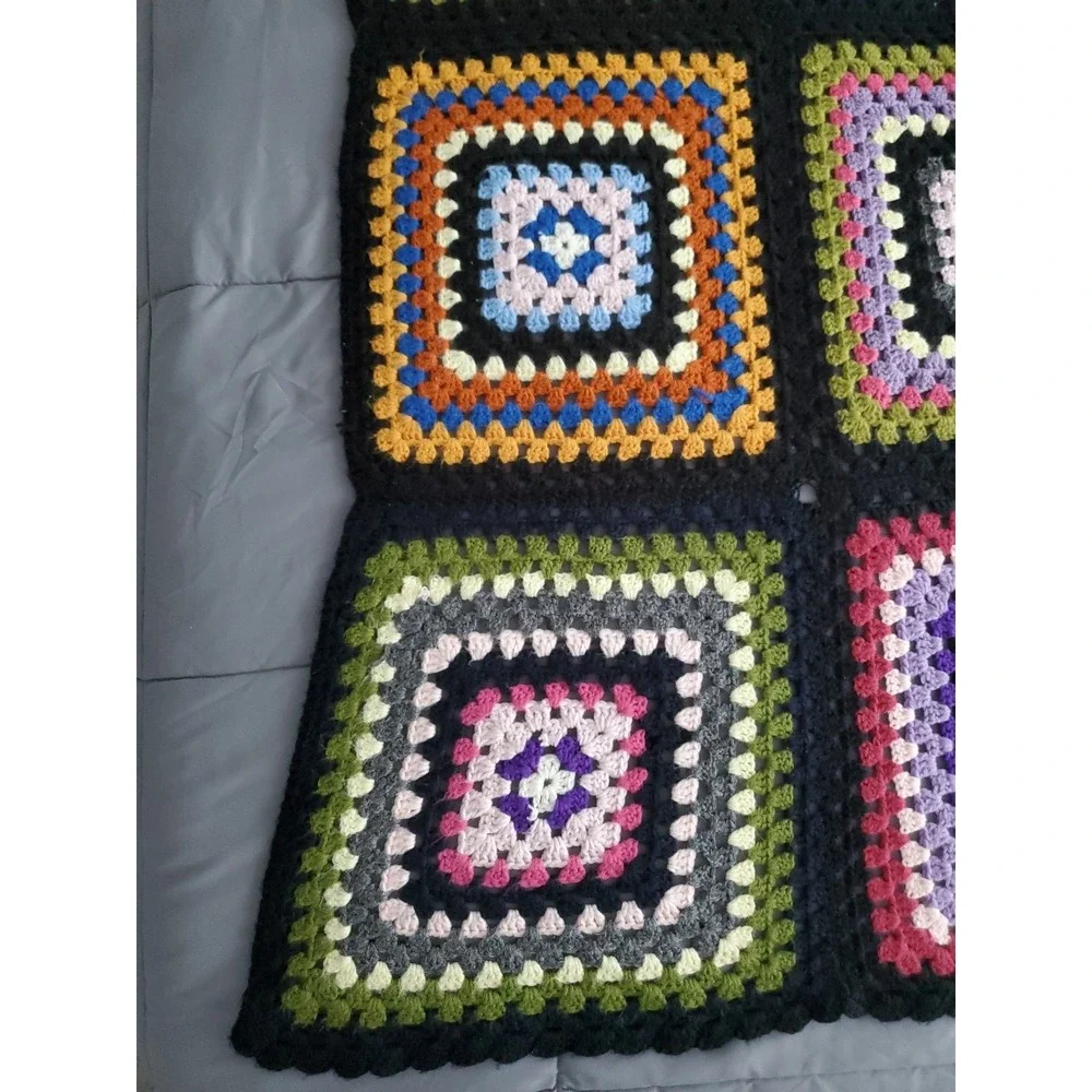 Handcrafted Crochet Granny Square Afghan Blanket Throw 48x72 colorful VTG